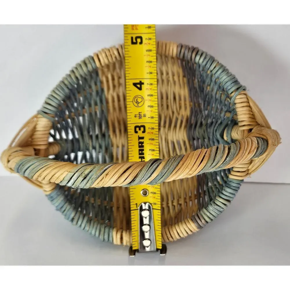 Vintage‎ Small Mini Wicker Baskets Blue Natural Gods Eye Decorative Set of 2